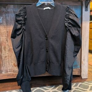 ADEAM Black Puff Sleeve Button Down Cardigan Sweater - Women's Large